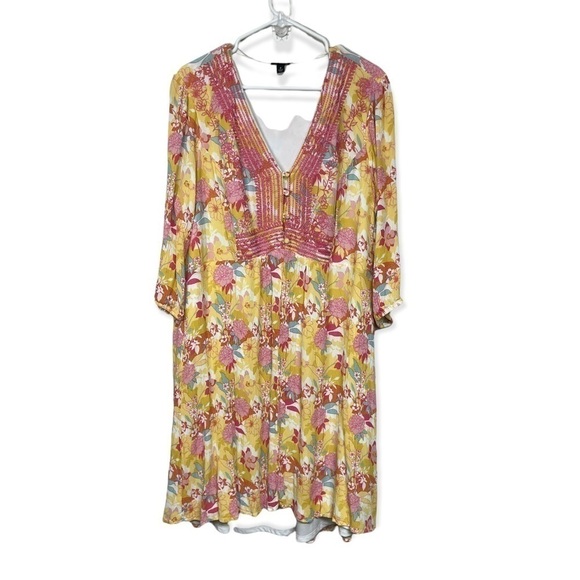 𝅺torrid Bright Floral High Low Gauze Embroidered Dress, 2X - Picture 1 of 10